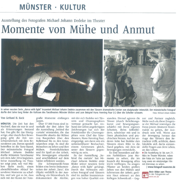 Ausstellung des Fotografen Michael Johann Dedeke im Theater: Artikel in der WN