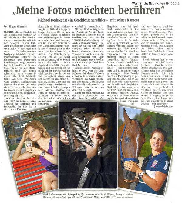 Beitrag über Michael Dedeke in der WN vom 19.10.2012