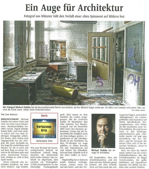"Ein Auge für Architektur" - WN-Artikel über Fotoserie von Michael Dedeke